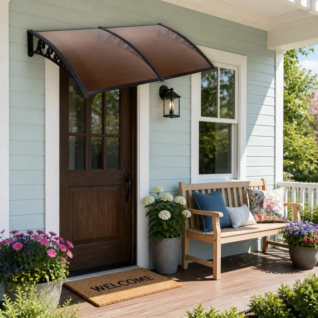 Awning Canopy for Window Door 1m x 2m Outdoor Shade Cover Brown