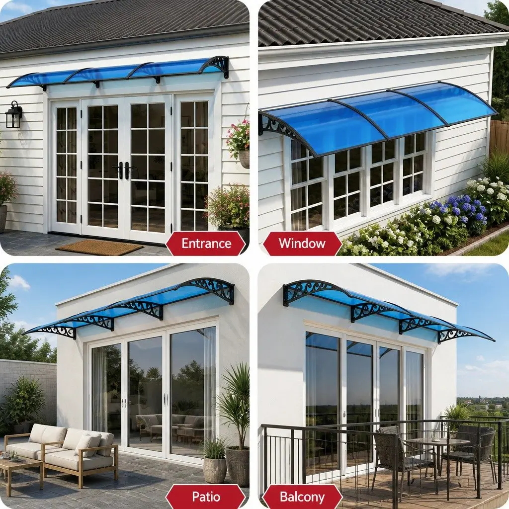 Awning for Door Window Balcony 1m x 3m Blue PC Panel DIY Installation