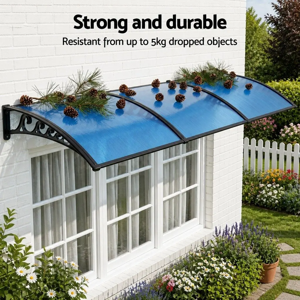 Awning for Door Window Balcony 1m x 3m Blue PC Panel DIY Installation