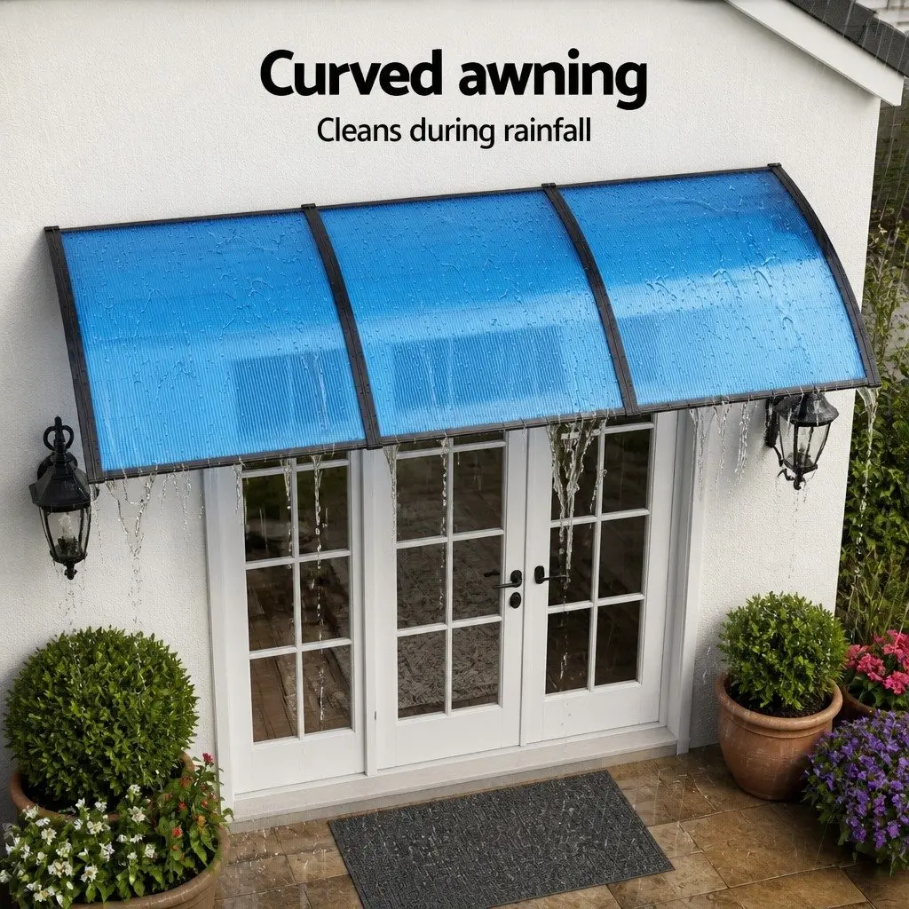 Awning for Door Window Balcony 1m x 3m Blue PC Panel DIY Installation