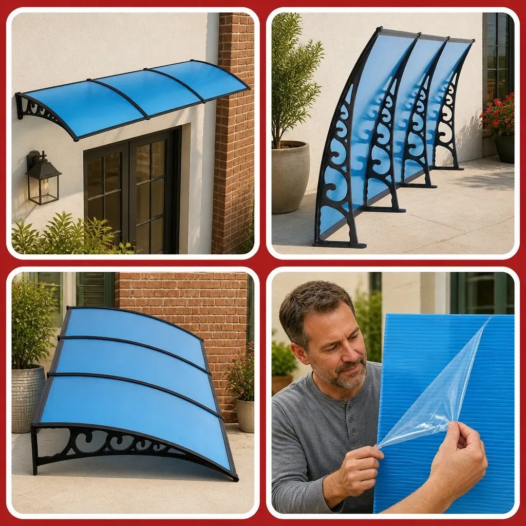 Awning for Door Window Balcony 1m x 3m Blue PC Panel DIY Installation