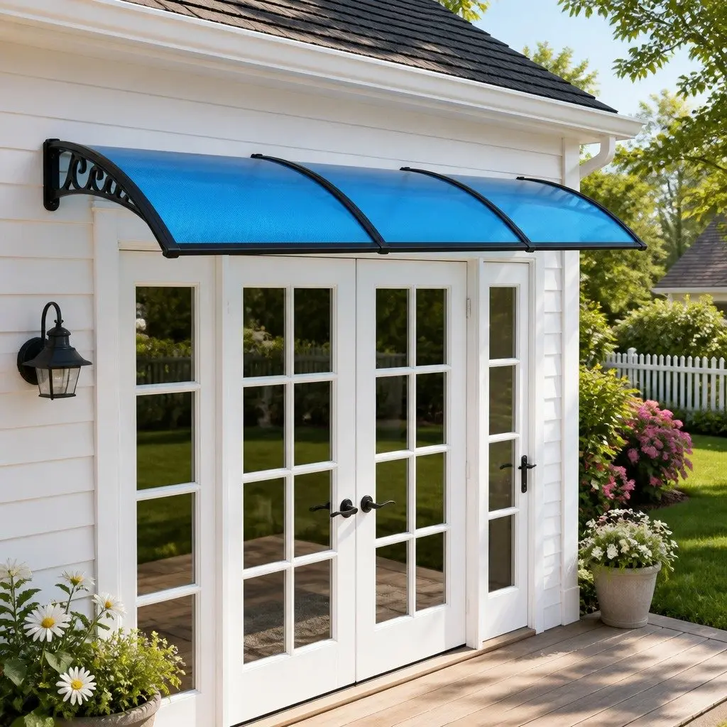 Awning for Door Window Balcony 1m x 3m Blue PC Panel DIY Installation