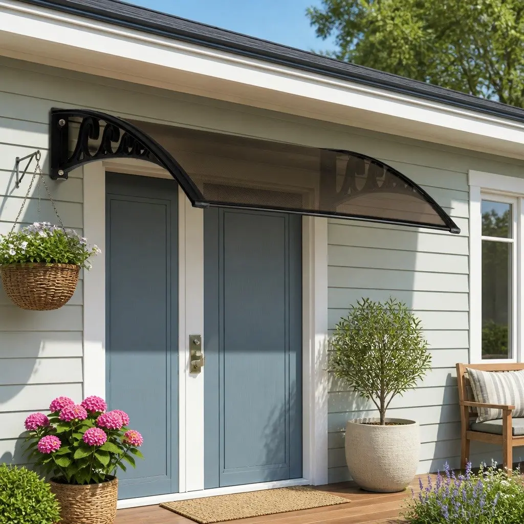 Door and Window Awning 1m x 3m Brown Black Polycarbonate Aluminium Bars