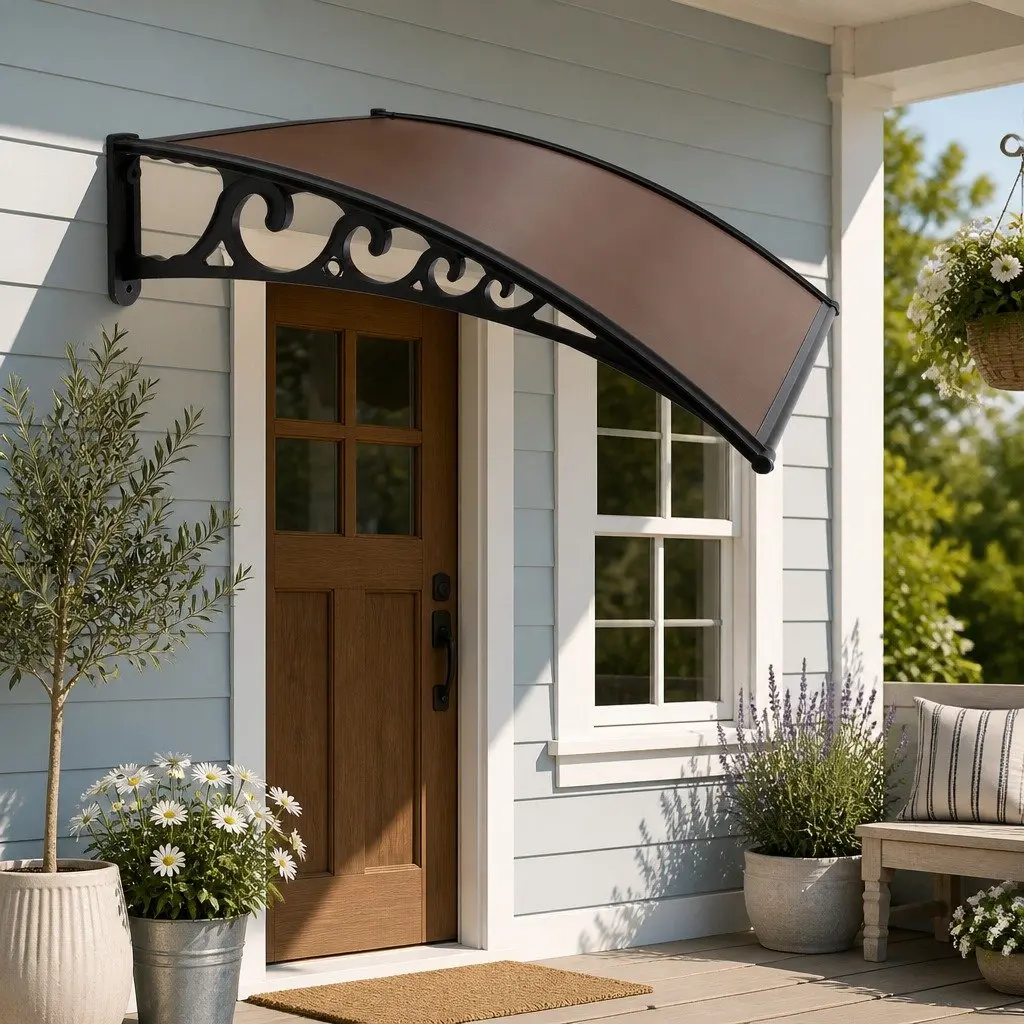 Door and Window Awning 1m x 3m Brown Black Polycarbonate Aluminium Bars