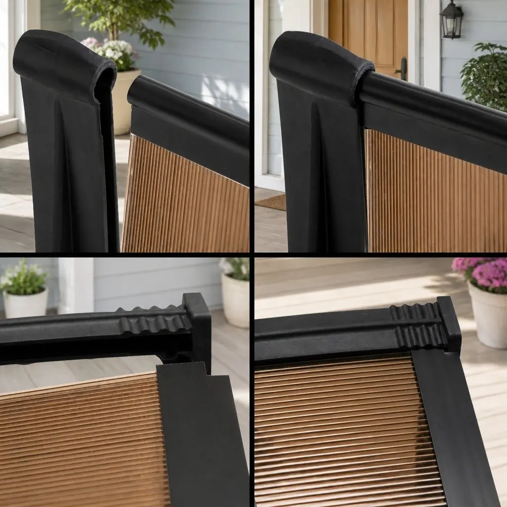 Door and Window Awning 1m x 3m Brown Black Polycarbonate Aluminium Bars