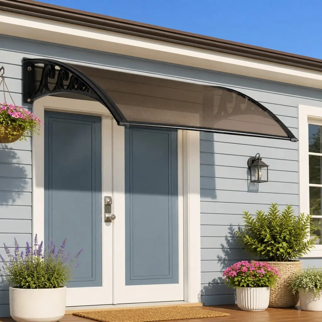 Door and Window Awning 1m x 3m Brown Black Polycarbonate Aluminium Bars