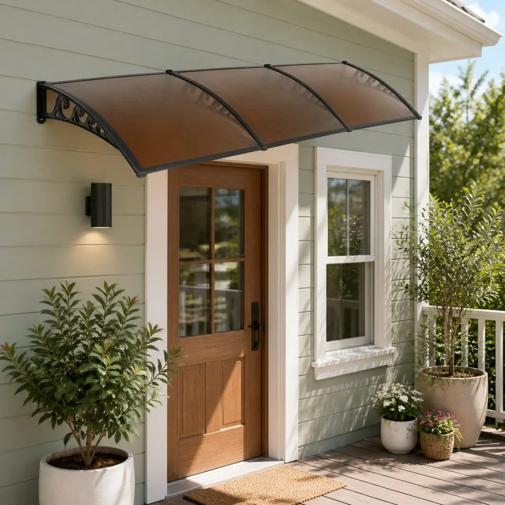 Door and Window Awning 1m x 3m Brown Black Polycarbonate Aluminium Bars