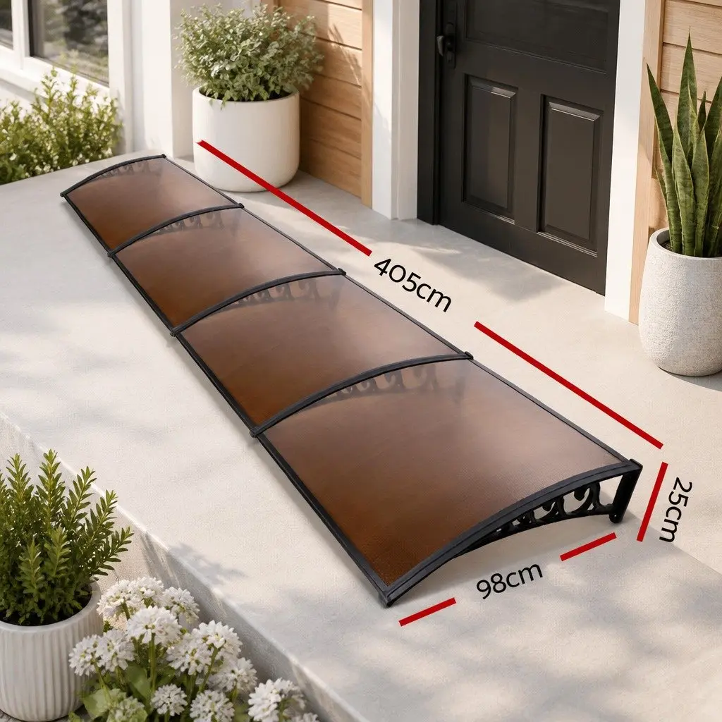 Awning for doors windows balconies 1m x 4m polycarbonate panel shade canopy cover brown