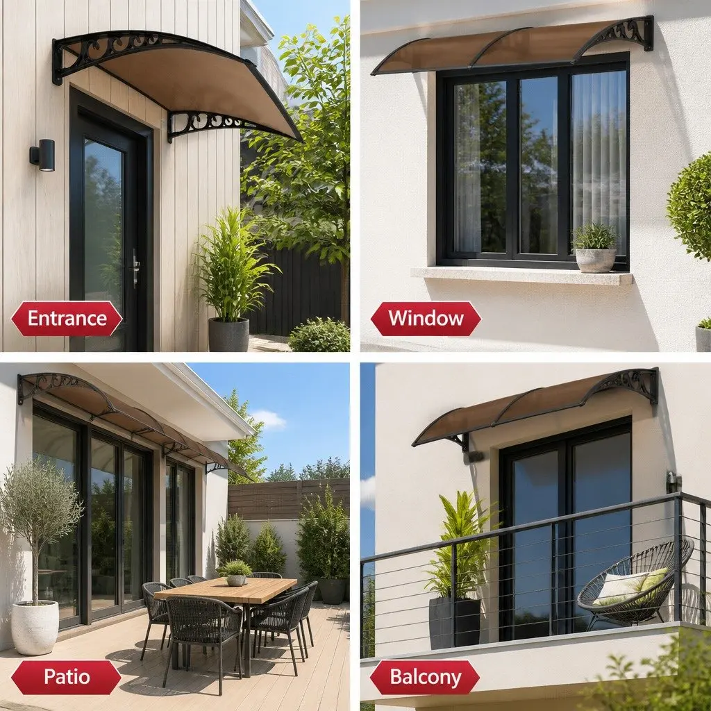 Awning for doors windows balconies 1m x 4m polycarbonate panel shade canopy cover brown