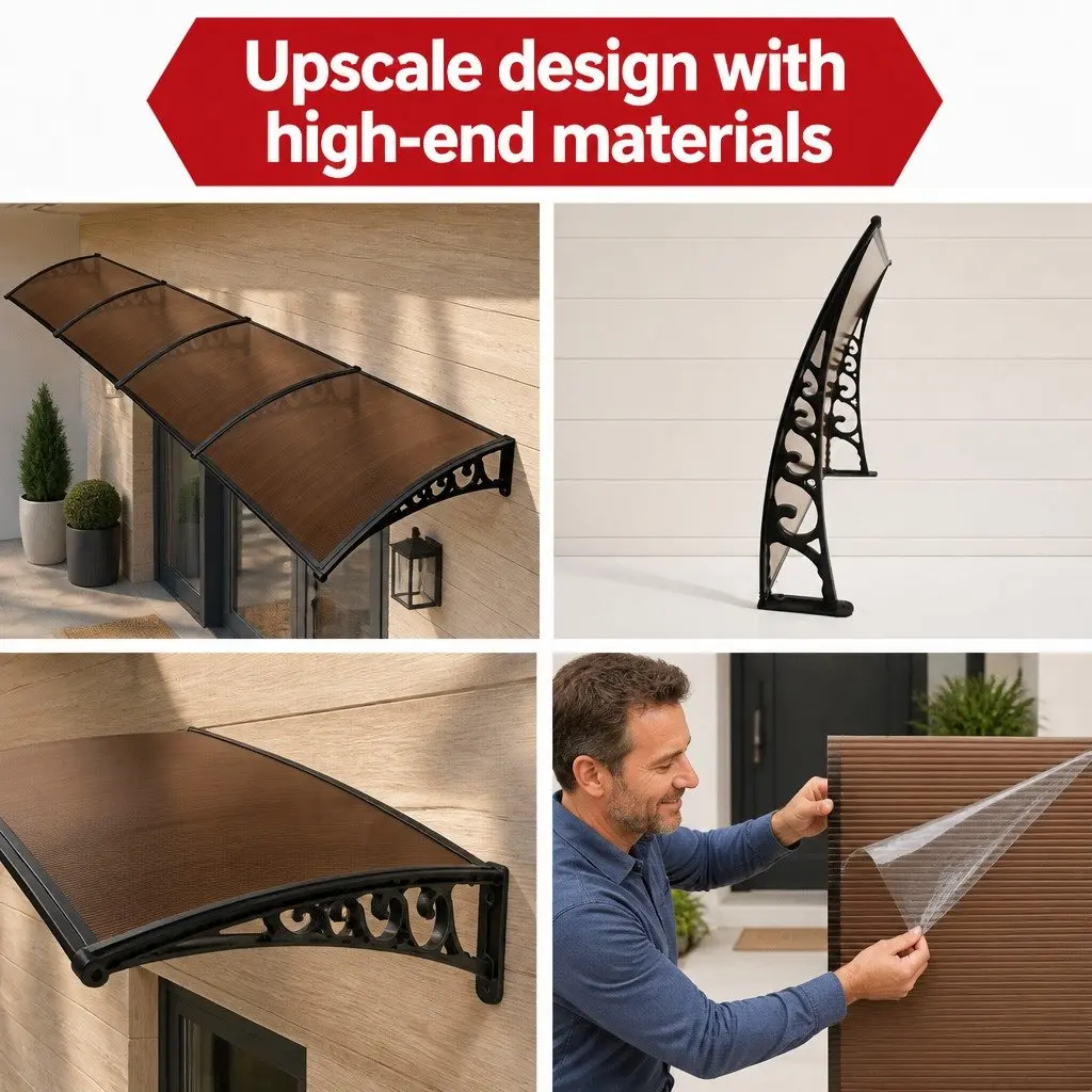 Awning for doors windows balconies 1m x 4m polycarbonate panel shade canopy cover brown