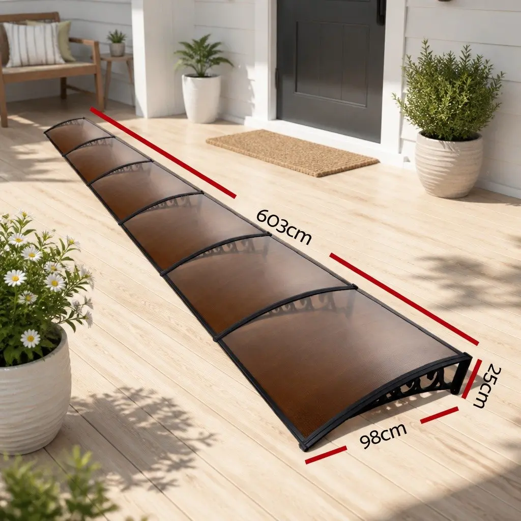 1m x 6m Brown Awning with PC Panel