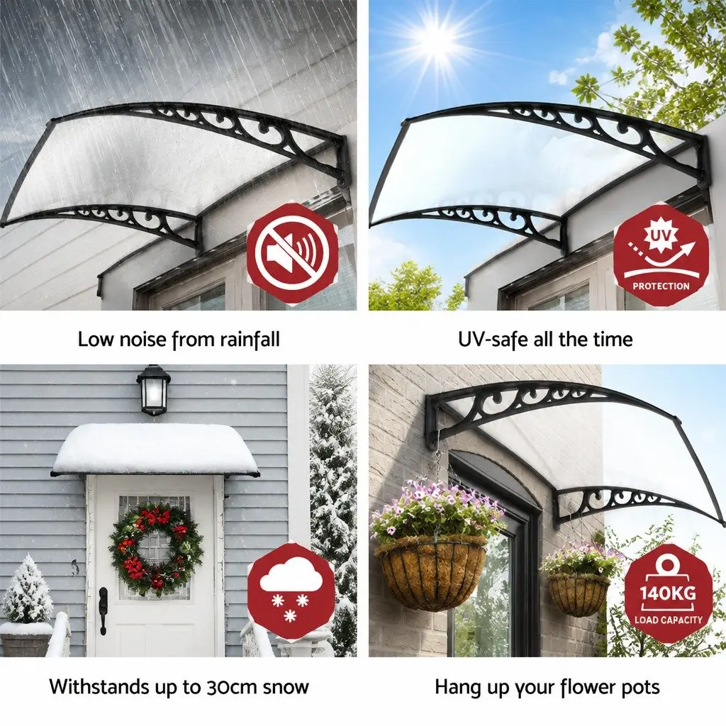 Window Door Awning Outdoor 1m x 1.2m Transparent PC Panel Sun Rain Protection