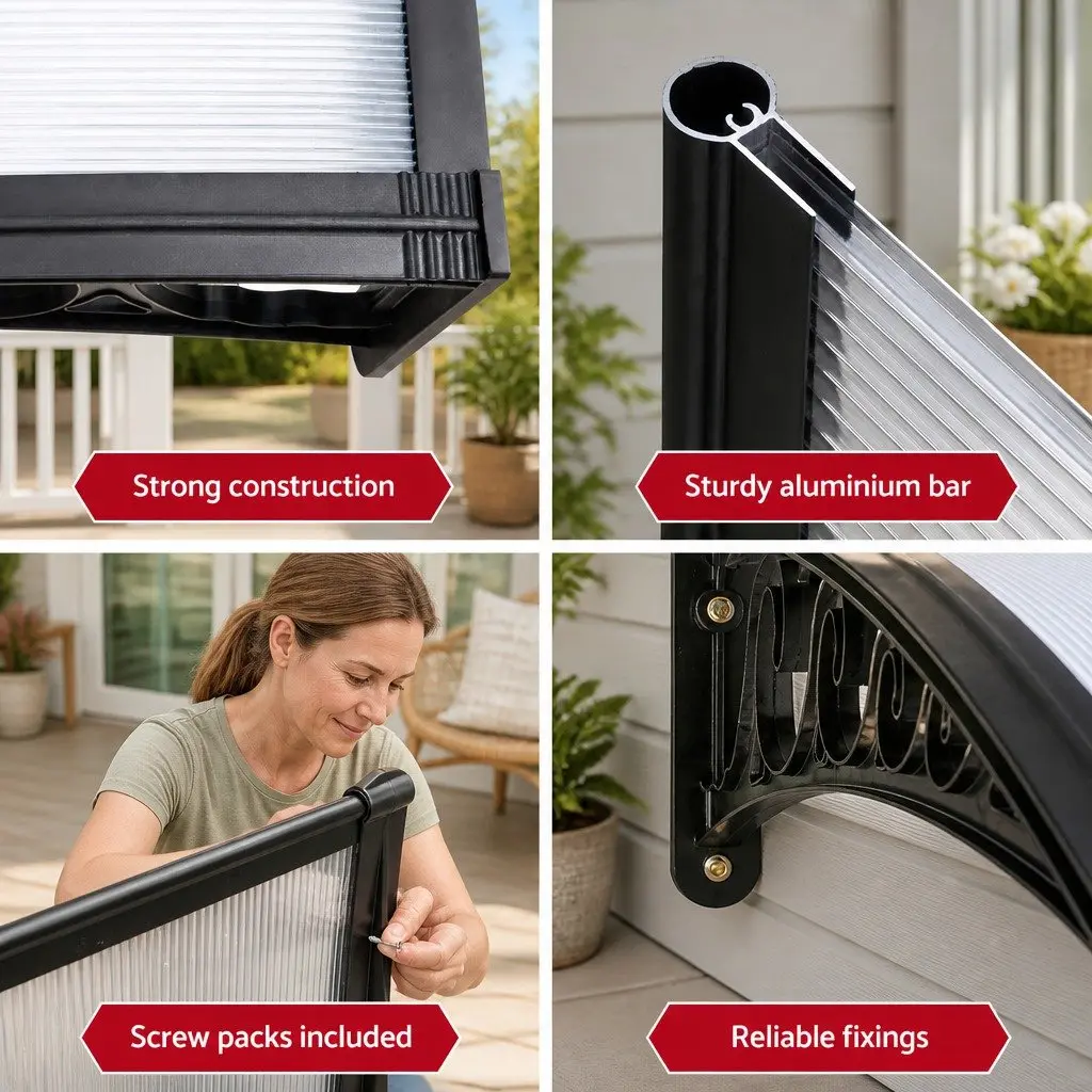 Window Door Awning Outdoor 1m x 1.2m Transparent PC Panel Sun Rain Protection