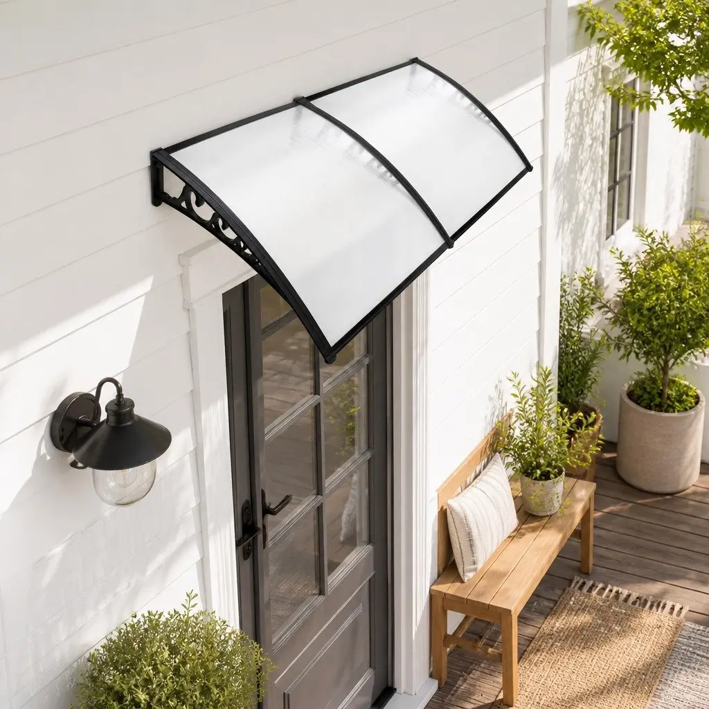 Awning for Window and Door 1m x 2.4m Transparent PC Panel Hollow Sunshade Rain Cover