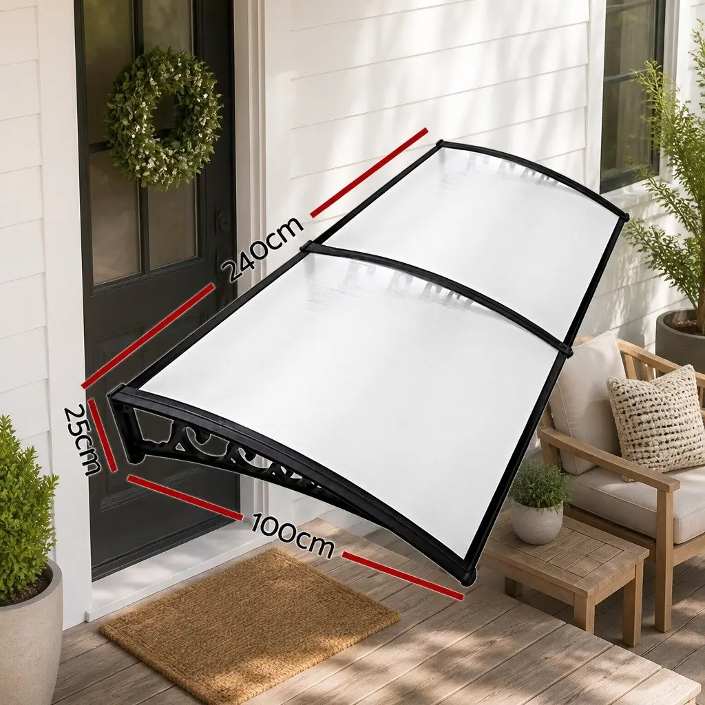 Awning for Window and Door 1m x 2.4m Transparent PC Panel Hollow Sunshade Rain Cover