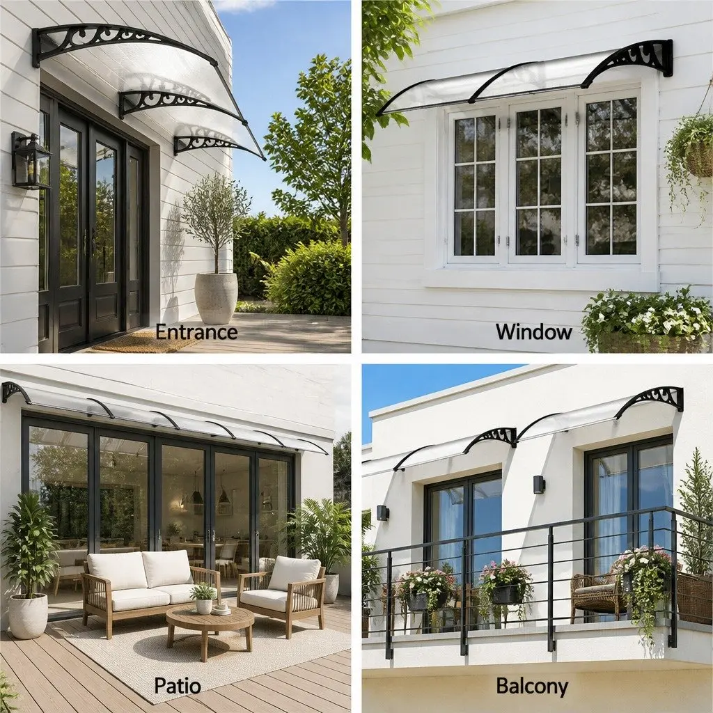 Awning for Window and Door 1m x 2.4m Transparent PC Panel Hollow Sunshade Rain Cover