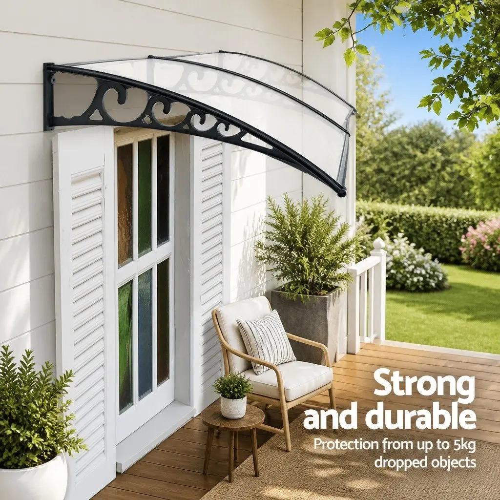 Awning for Window and Door 1m x 2.4m Transparent PC Panel Hollow Sunshade Rain Cover