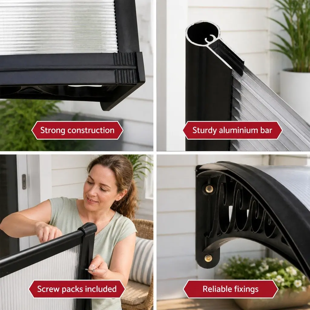 Awning for Window and Door 1m x 2.4m Transparent PC Panel Hollow Sunshade Rain Cover