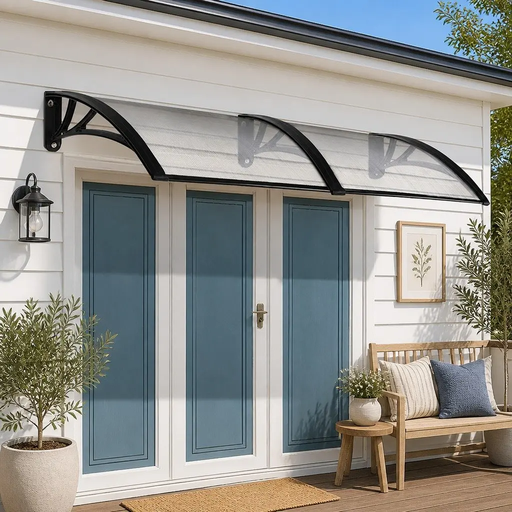 Awning for Window and Door 1m x 2.4m Transparent PC Panel Hollow Sunshade Rain Cover