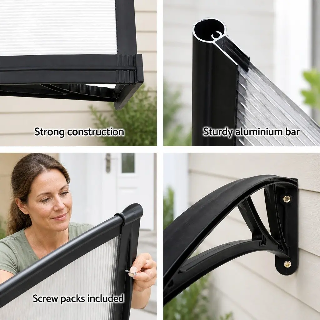 1m x 4m Awning Canopy with Black Brackets