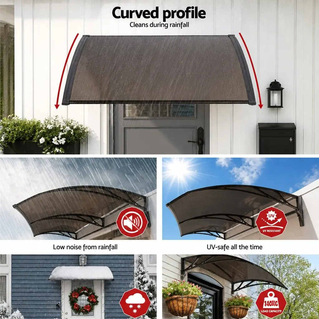 Awning Canopy for Door and Window 1m x 4m Brown PC Panel Black Frame UV Rain Resistant