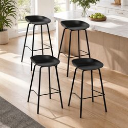 Black Kitchen Counter Stools Set of 4 with Metal Frame