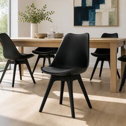 Dining Chairs Set of 4 Black Padded Seat Modern Kitchen Lounge Cafe Furniture