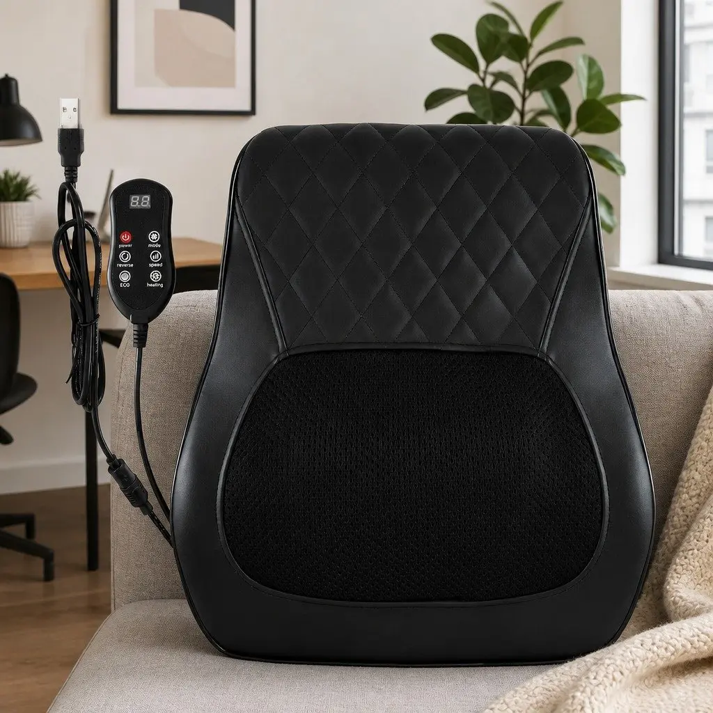 Back Massager with Heat and Traction Neck Shoulder Massage Pillow Lumbar Support