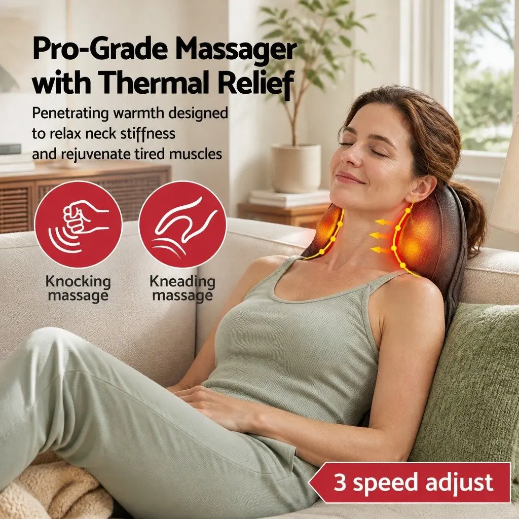 Back Massager Cordless Electric Neck Shoulder Lumbar Pillow 3-Speed Kneading