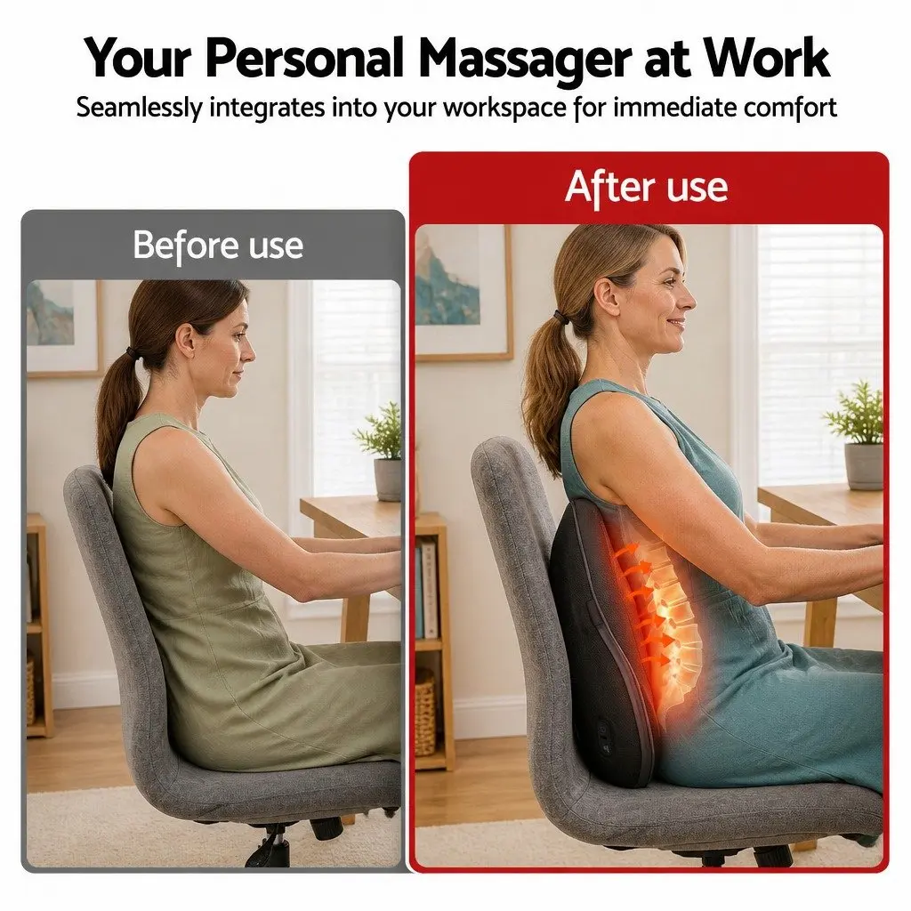 Back Massager Cordless Electric Neck Shoulder Lumbar Pillow 3-Speed Kneading