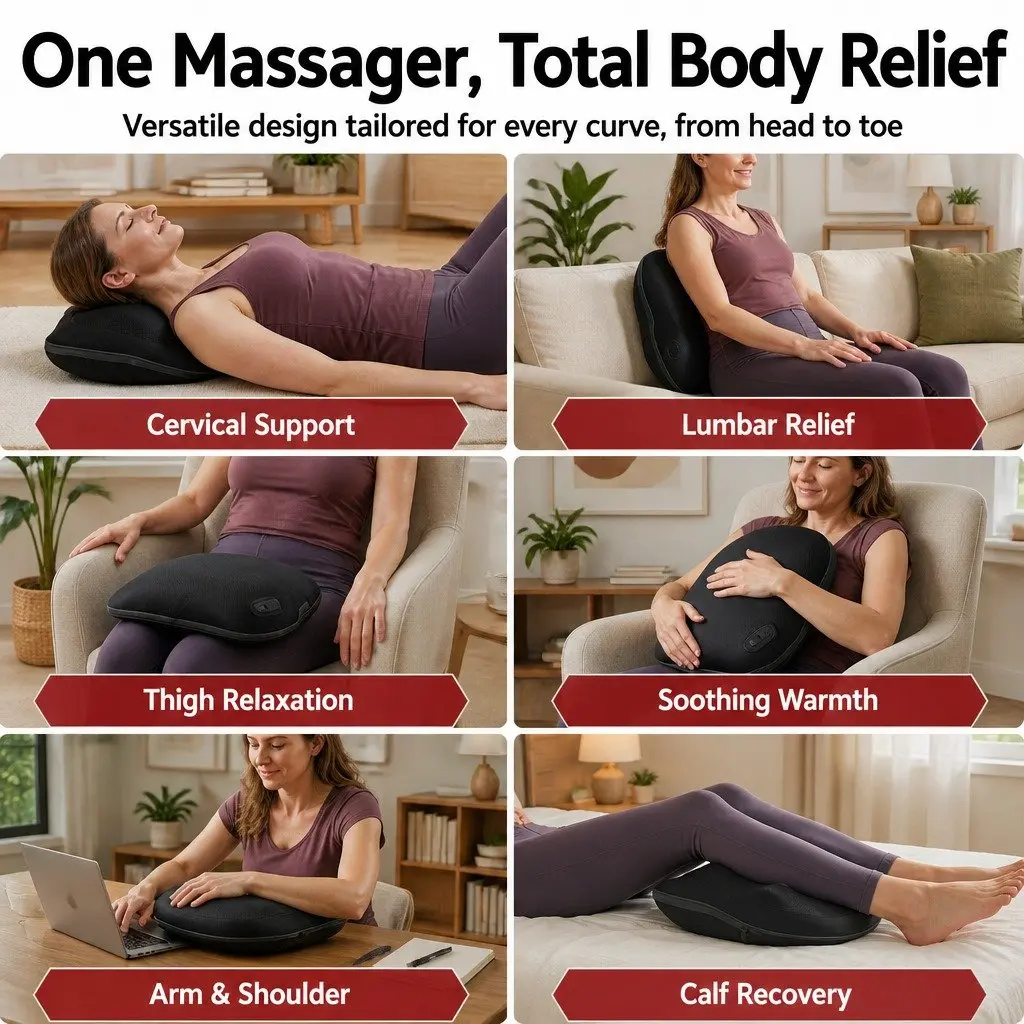 Back Massager Cordless Electric Neck Shoulder Lumbar Pillow 3-Speed Kneading