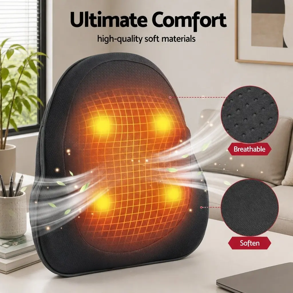 Back Massager Cordless Electric Neck Shoulder Lumbar Pillow 3-Speed Kneading