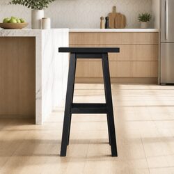 Black Bar Stools with Beech Wood – 66.5cm Seat Height, 2 Pack