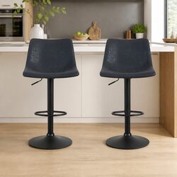 Bar Stools Black Vintage PU Leather Gas Lift Height Adjustable 2 Pack
