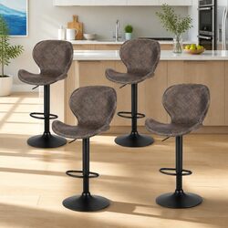 4-Piece Bar Stools Set with Adjustable Height and Rattan Seats