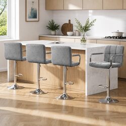 Grey Fabric Bar Stools x4 with Dimensions and Features