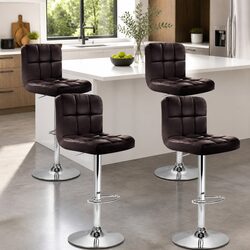 Bar Stools Set of 4 Gas Lift Height Adjustable Swivel Chair Brown