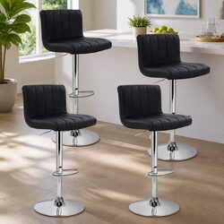 Bar Stools Set of 4 Gas Lift Swivel Seat Black PU Leather High Backrest Chrome