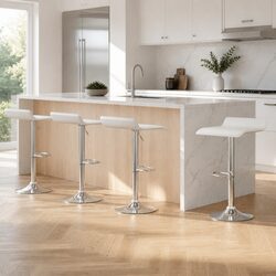 White Bar Stools Set of 4 with Adjustable Heights and Swivel