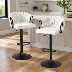 Adjustable Bar Stools Set: Velvet, Metal, 82–102cm Height