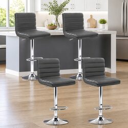 Bar Stools Set of 4 - Grey PU Leather & Chrome Specifications