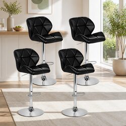 Bar Stools Gas Lift Padded Black Set of 4 Adjustable Height Swivel Seat