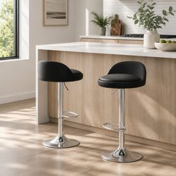 Black PU Leather Gas Lift Bar Stools - 2 Pack