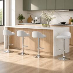 Dimensions and Specs: 4 White PU Leather Bar Stools