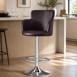 Bar Stools Set of 4 Swivel Kitchen Chairs Gas Lift Adjustable Height Brown