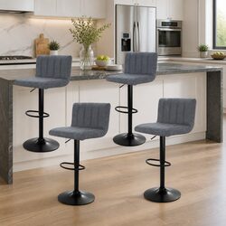 4x Adjustable Height Grey Bar Stools with Swivel Feature