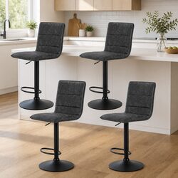 Bar Stools Set: Vintage Grey with 360° Swivel and Height Adjust