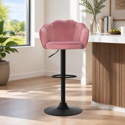 Pink Velvet Bar Stools - 4 Pack with Adjustable Height