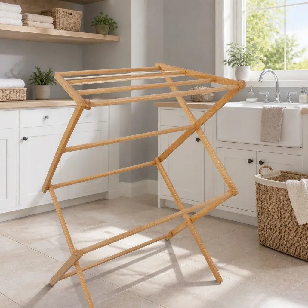 Bamboo Clothes Airer Drying Rack Foldable 11 Bars Natural