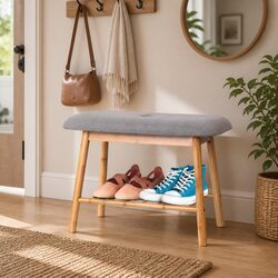 2-in-1 Shoe Rack Bench: Bamboo Base with Fabric Seat